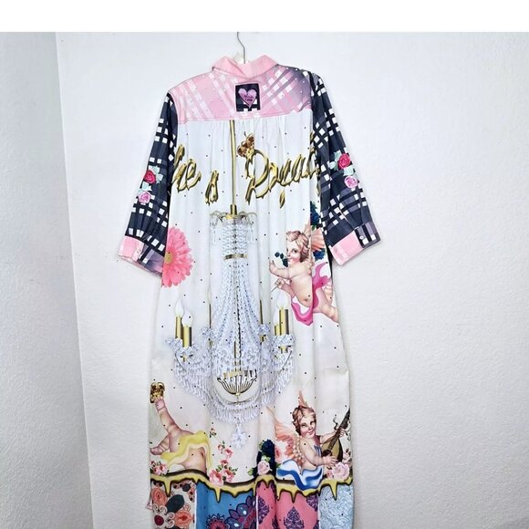 Fat Rat Family Pearl Snap Duster One Size Chandelier Checks Roses 3/4 Sleeve Top - Picture 1 of 13
